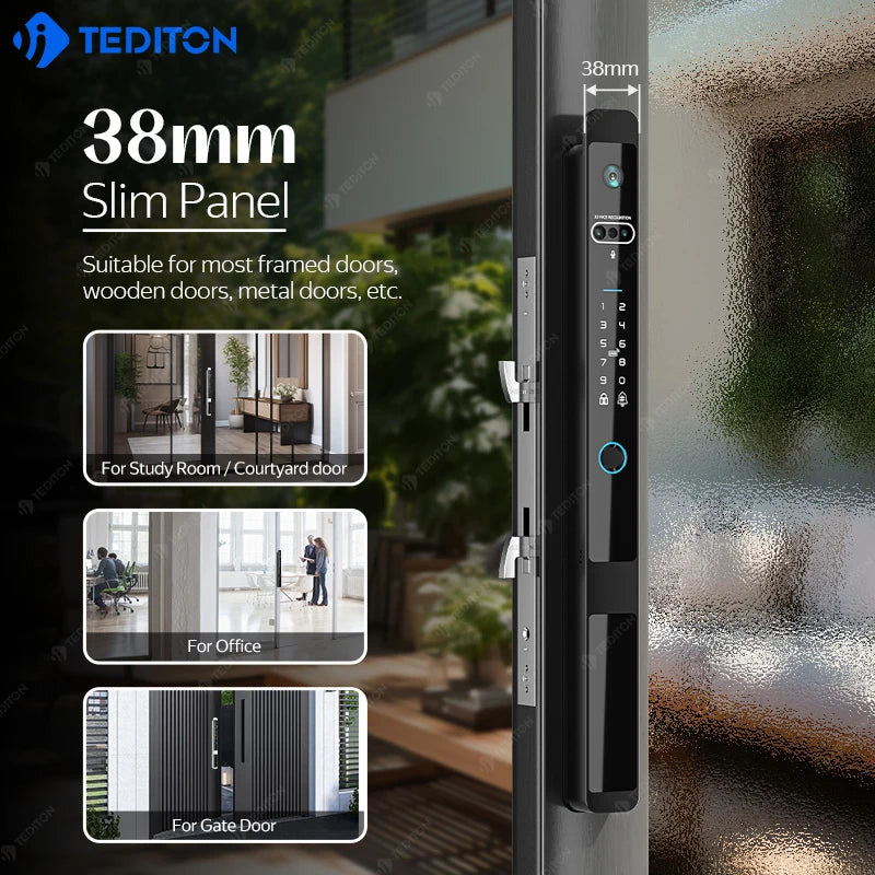 Ip66 Tuya Security Glass Sliding Door Lock Electronic Fingerprint Face Recognition Smart Door Lock Digital Lock for Slide Door