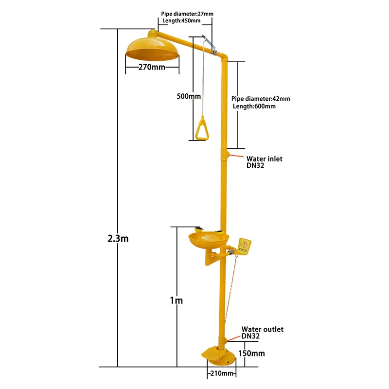 304 Stainless Steel Emergency Eyewash Shower with Yellow ABS Coating Safety Product for Eye Wash