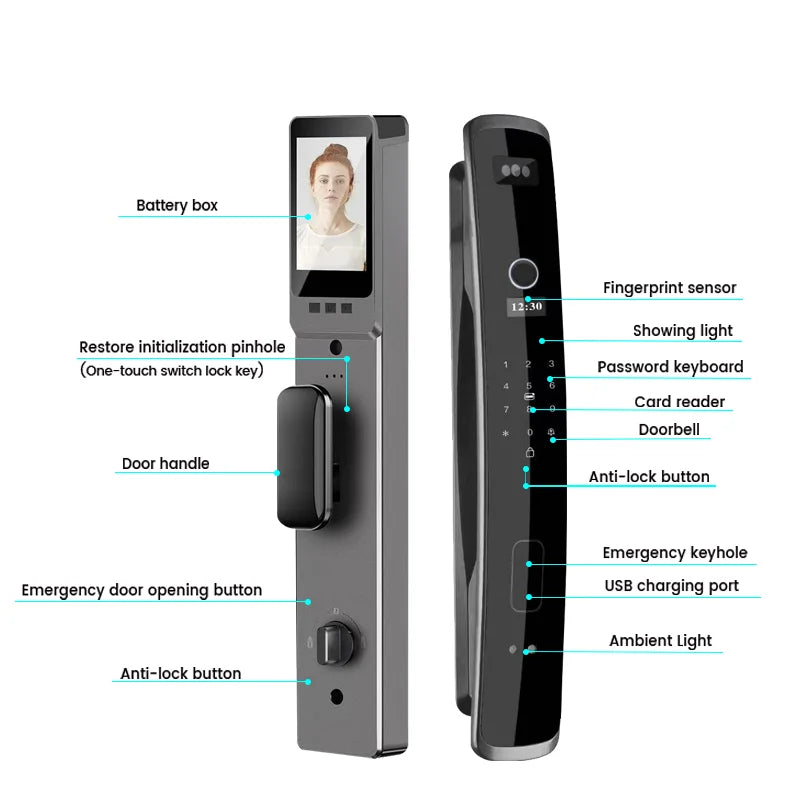 3D Face Recognition with Camera Smartlock WIFI Wishome APP Fingerprint Password Nfc Door Lock Fully Automatic Face Smart Lock