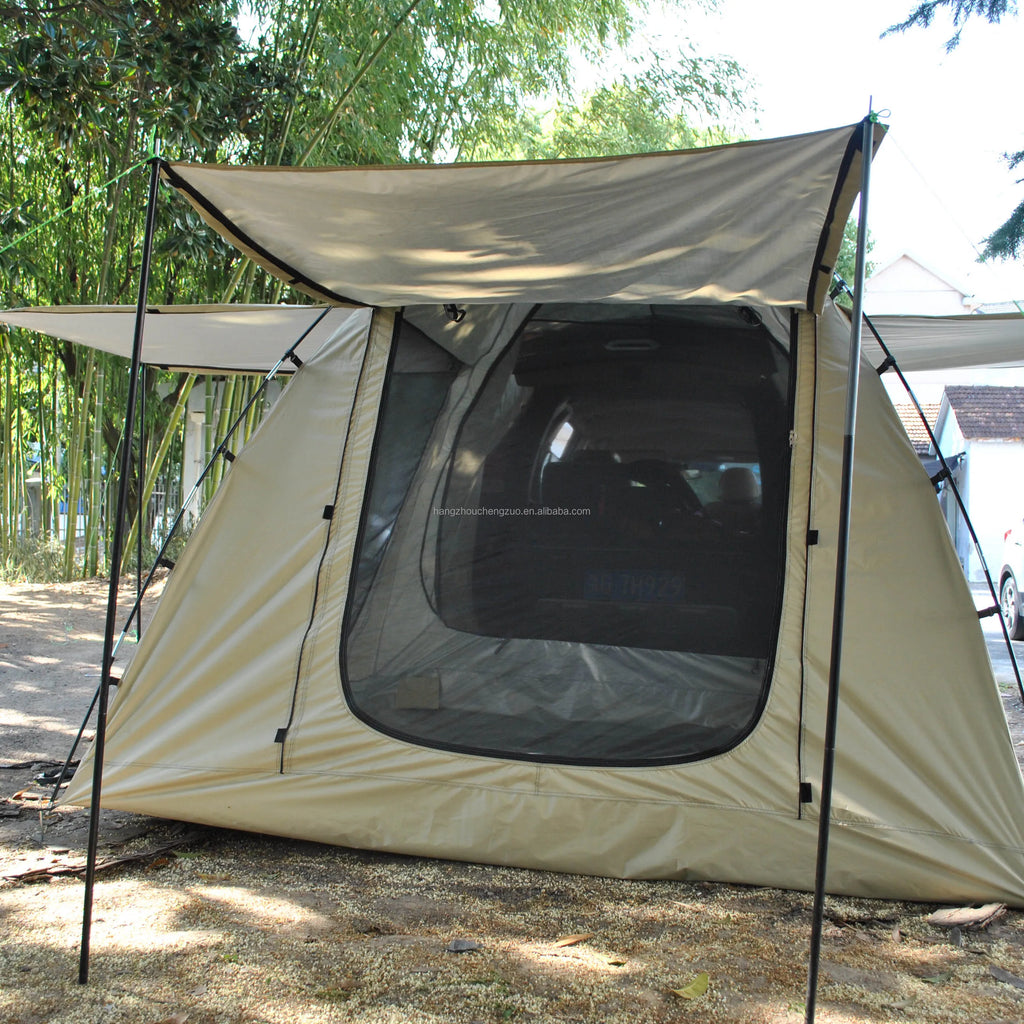 6-Person Size Car Rear Tent with Four Large Window Car Tailgate Tent Back SUV Tent with Large Awning, 6 Person Trunk Tent