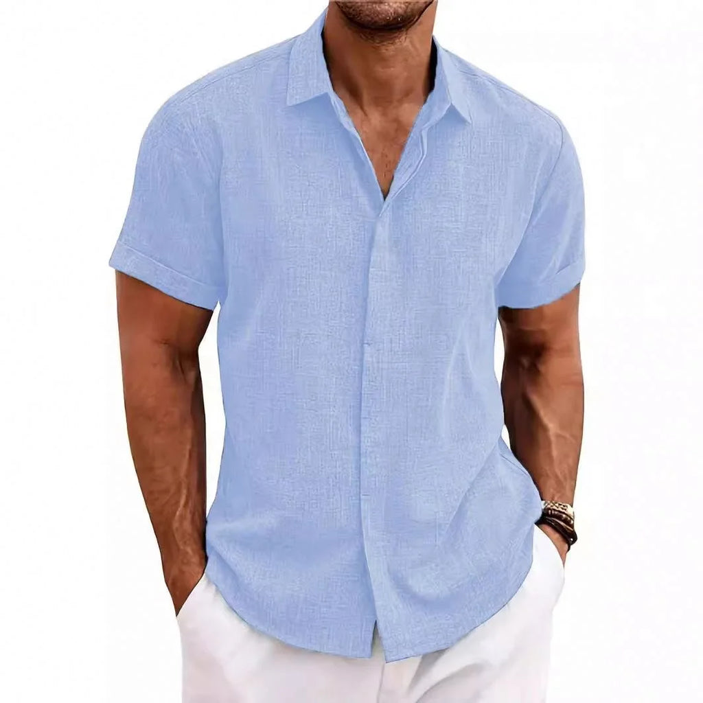 2026 Summer European and American Tie-Dyed Young Casual Linen Short-Sleeved Shirt