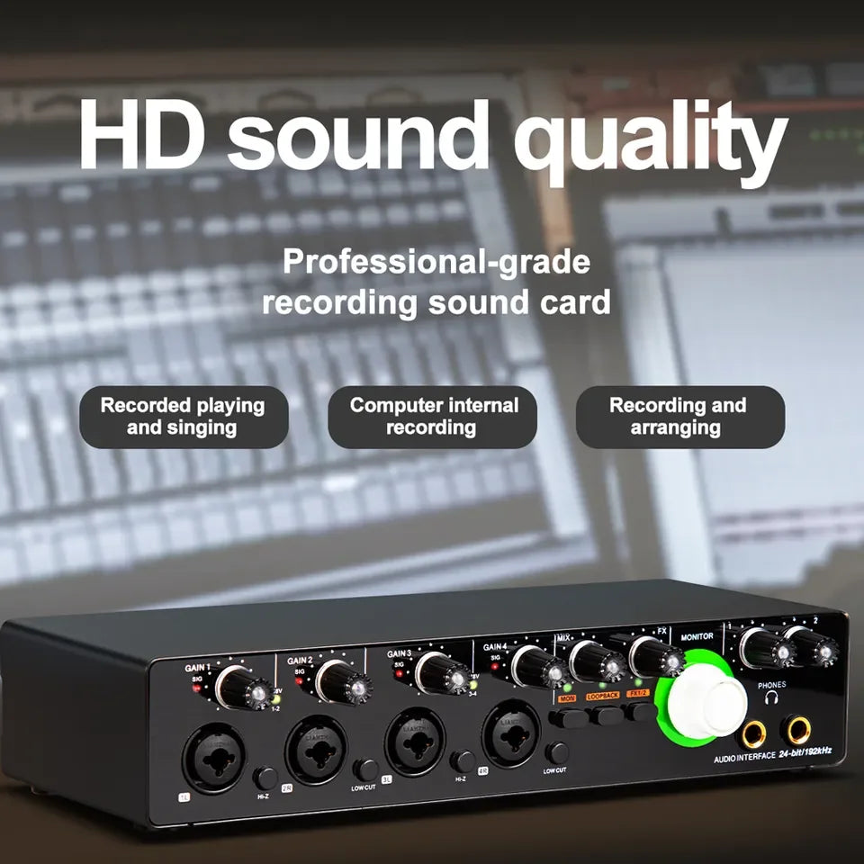 2023 Xtuga E-44 New Upgrade 24Bit 192KHz 4 Input 4 Output Sound Card Carte Son USB Interfaz De Audio Interface