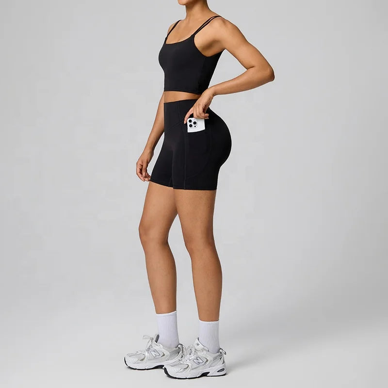 Women's High Waist Tummy Control Yoga Shorts Leggings Twist Backless Sports Bra 2 Piece Gym Fitness Set Workout Sportswear Suit