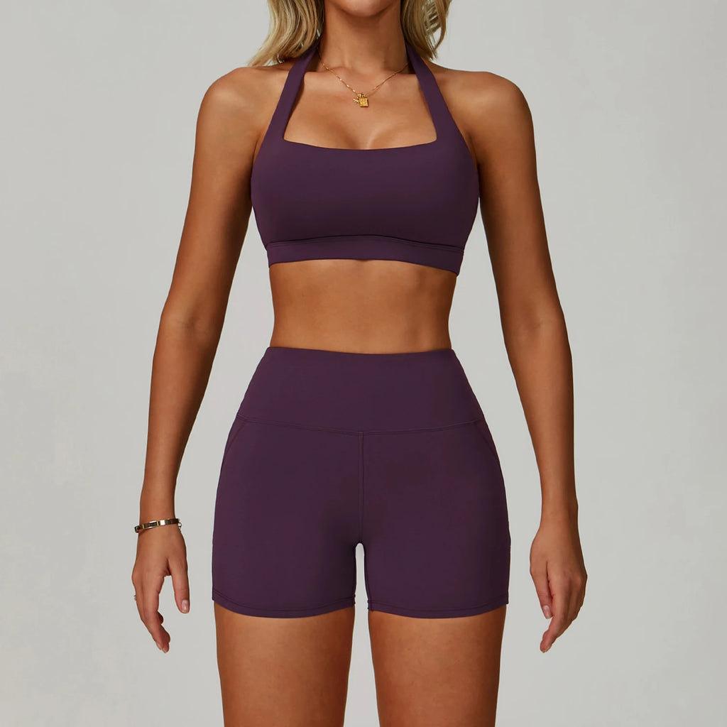 New Fashion Yoga Bra and Gym Leggings Shorts Set Custom logo Workout Flare Leggings Shorts Set for Women