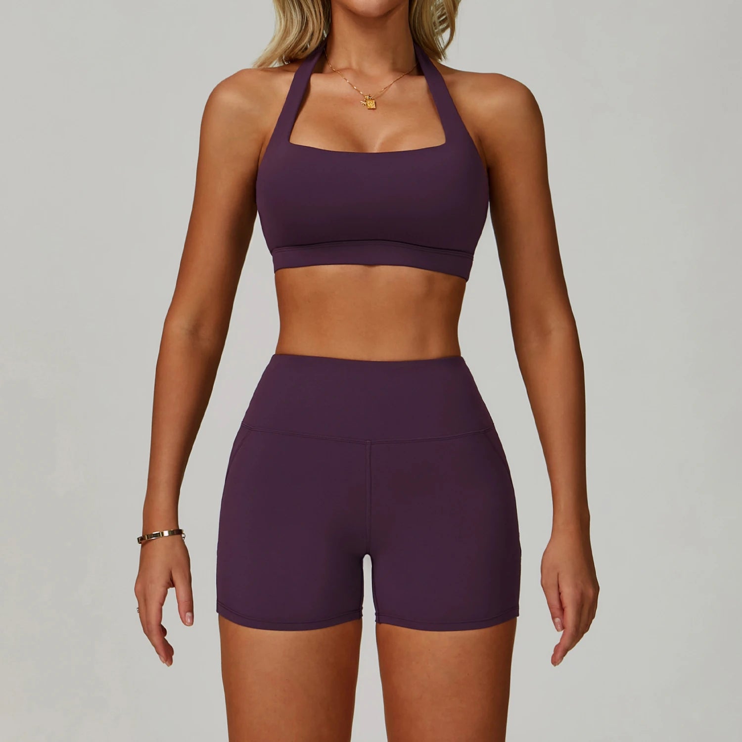 New Fashion Yoga Bra and Gym Leggings Shorts Set Custom logo Workout Flare Leggings Shorts Set for Women