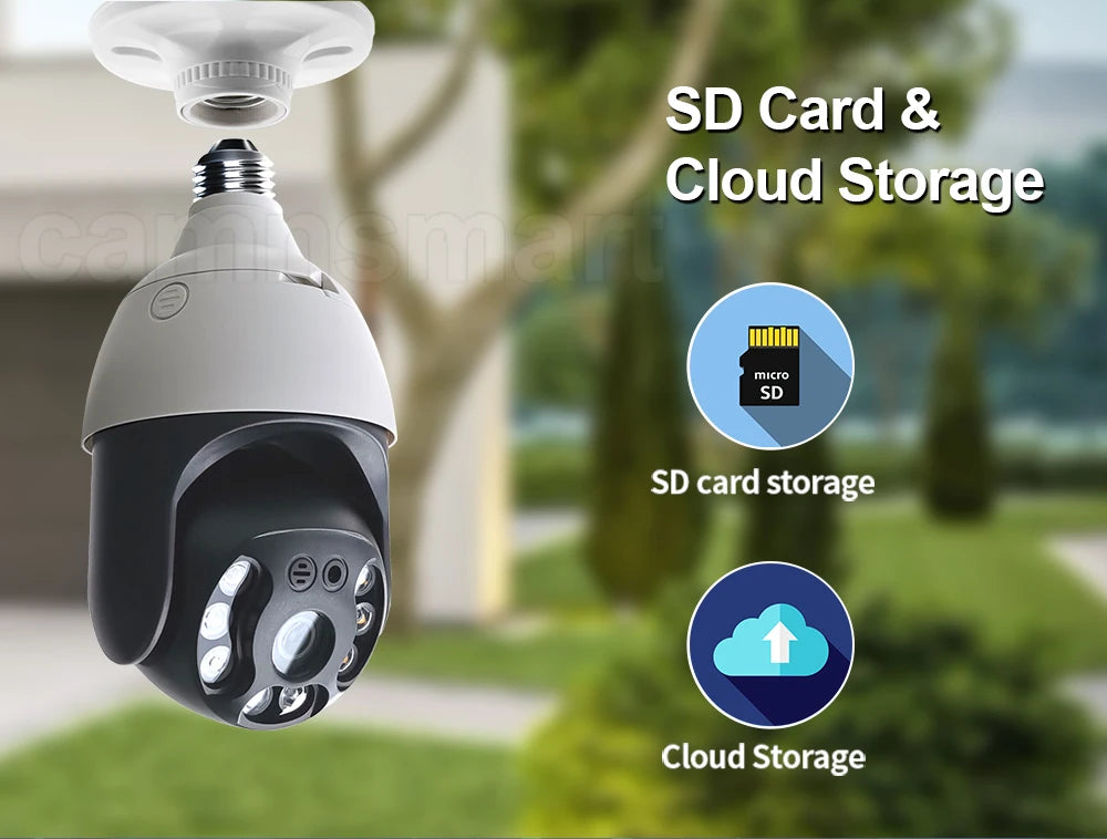 5MP Security IP Camera Onvif NVR E27 Light Bulb PTZ Video Surveillance Protection 256G System Smart Home Auto Tracking AI Human