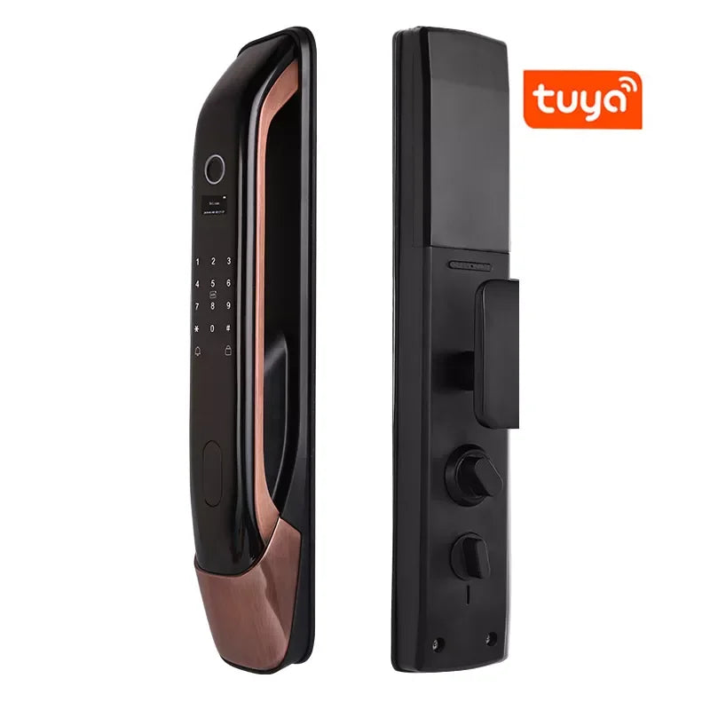 Tuya Wifi Smart RFID Biometric Door Lock Aluminum Alloy Keyless Push Pull Feature for Wood Door Memory Card Data Storage Option