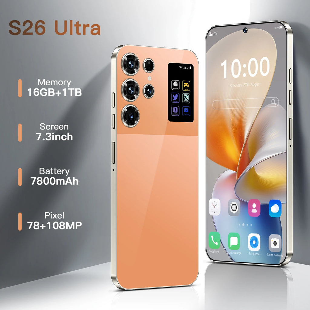 Hot Selling New S26 Ultra Mobile Phones 7.3-inch Android Smartphone Telephone Portable
