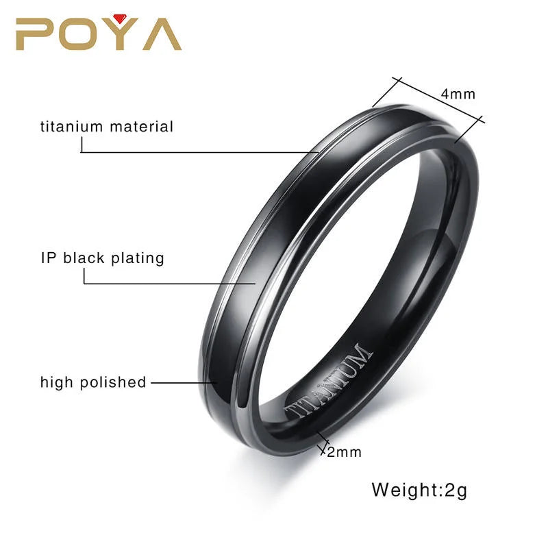 Classic 4mm Thin Black Titanium Ring Unisex Wedding Band Bridal Shower Engagement Anniversary Jewelry