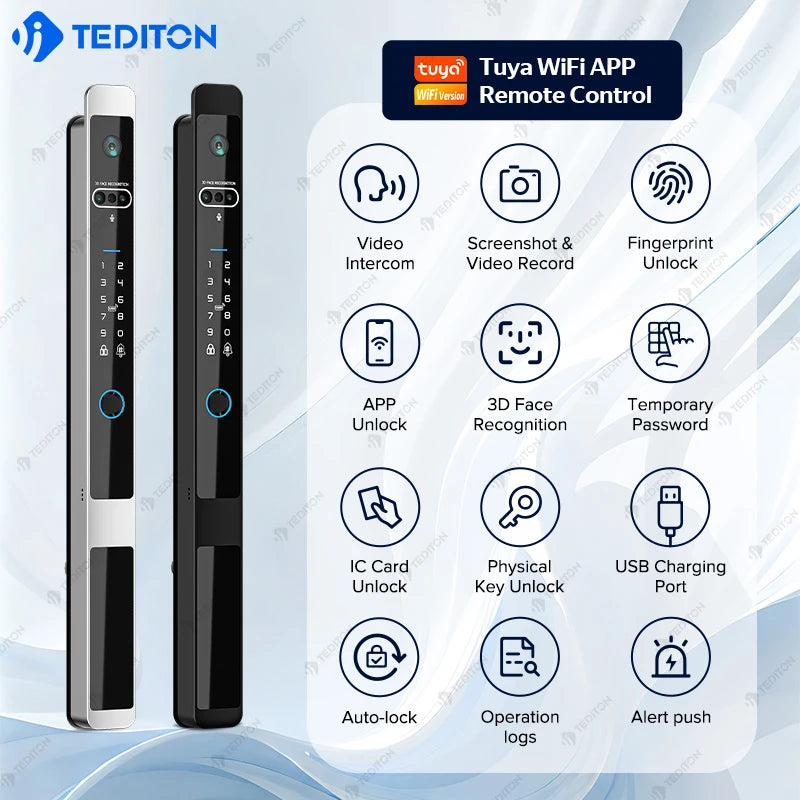 Ip66 Tuya Security Glass Sliding Door Lock Electronic Fingerprint Face Recognition Smart Door Lock Digital Lock for Slide Door