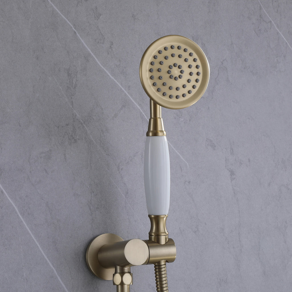Homein Brushed Gold Double Handle 2-Function Brass Concealed Shower Set, CUPC Certified Pressure Balance Shower System