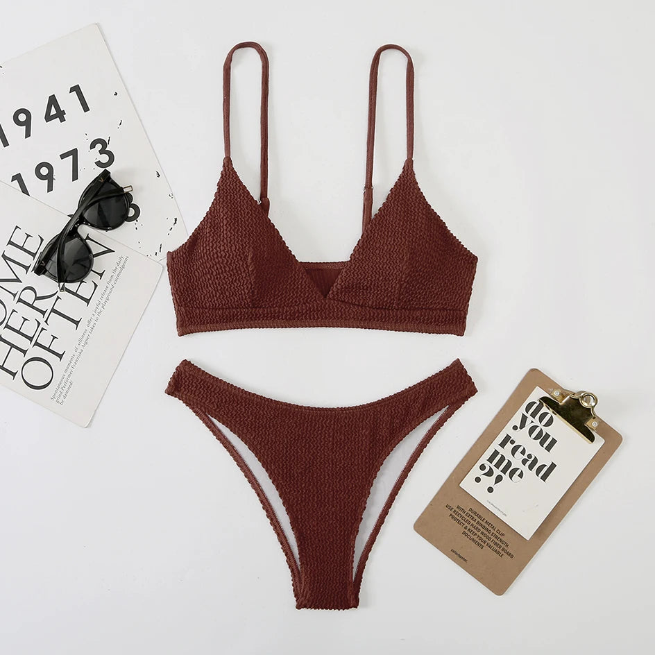 Bikini 2026 Women Swimsuit Sexy Swimwear Plain Rib Feminine Bikinis Set Thong Woman 2 Pieces Brazilian Bathing Suit Beach Wear
