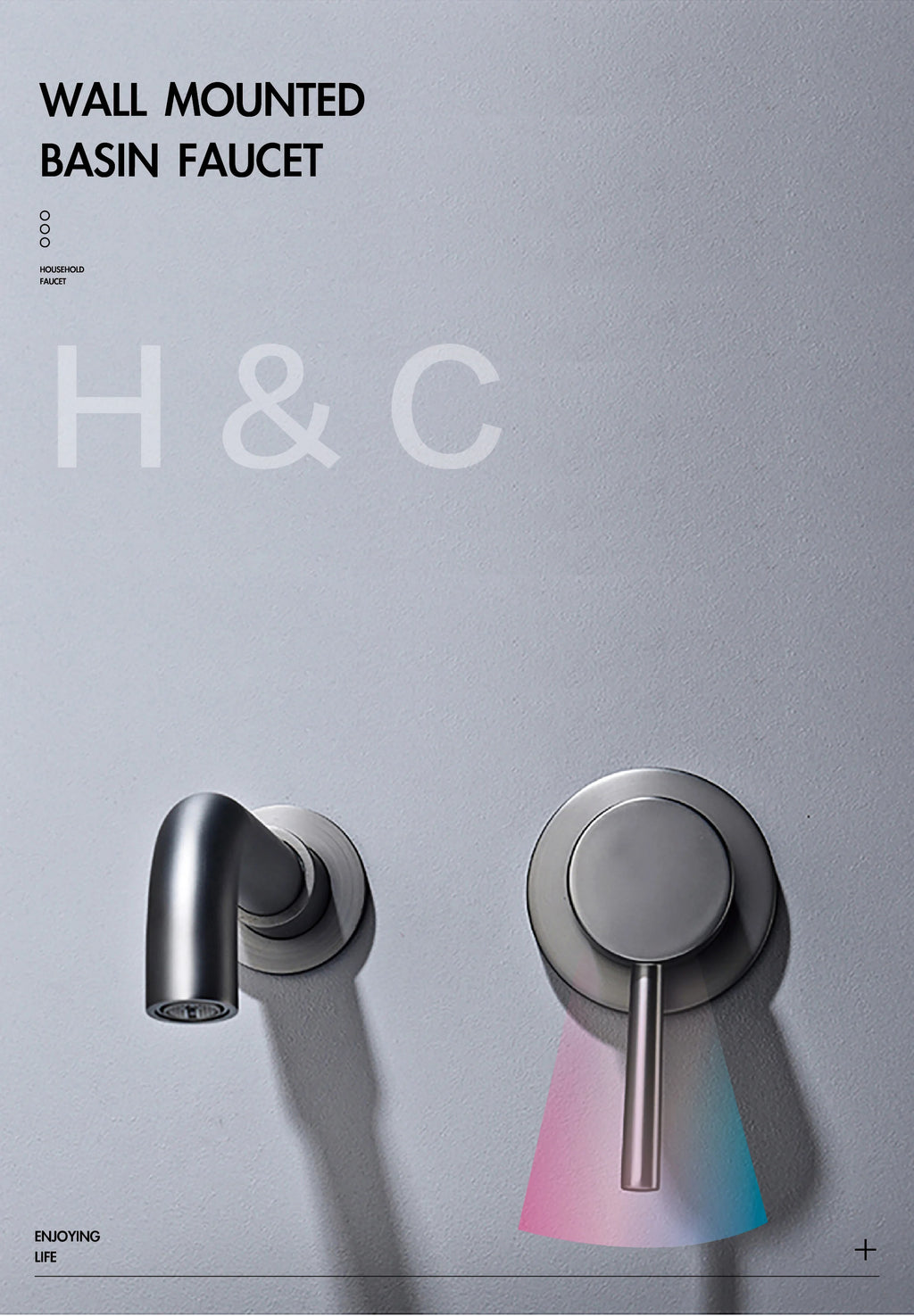 Modern Wall-Mounted Black Brass Bathroom Faucet with Concealed Design 2-Hole Single Handle Cold and Hot Dual-Control Basin Tap