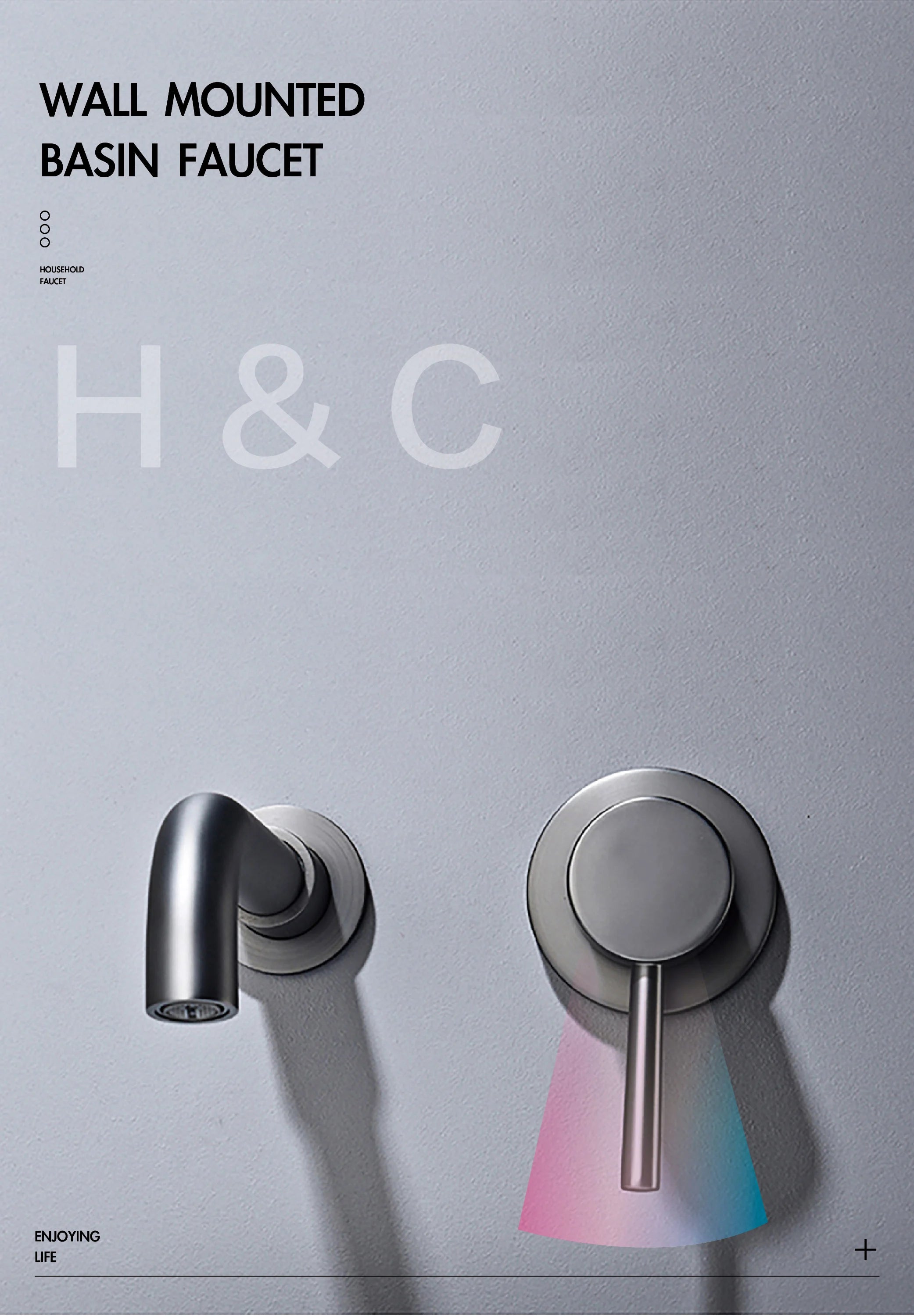 Modern Wall-Mounted Black Brass Bathroom Faucet with Concealed Design 2-Hole Single Handle Cold and Hot Dual-Control Basin Tap