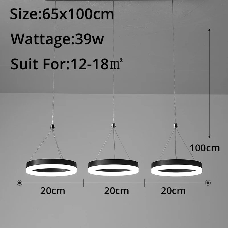 postmodern lamp White Black LED nordic minimalist lamp For Dining Kitchen Room remote control acrylic ring pendant lighting