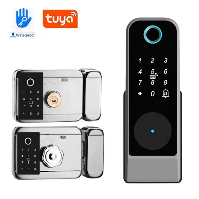 Waterproof Double Sides Rim Lock Tuya Wifi App RFID Digital Smart Fingerprint Door Lock for Outdoor Gate Front Door