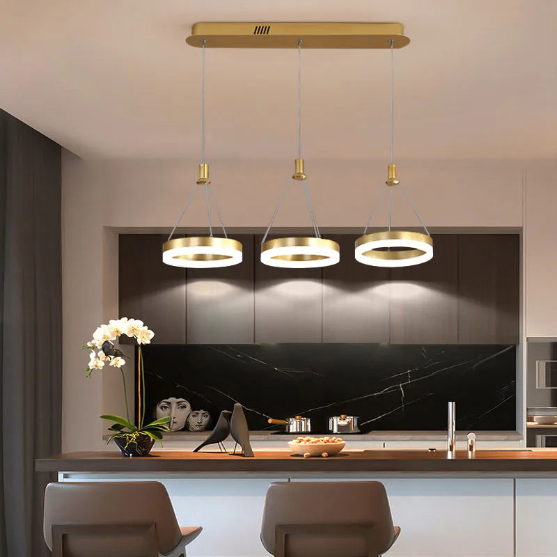 postmodern lamp White Black LED nordic minimalist lamp For Dining Kitchen Room remote control acrylic ring pendant lighting