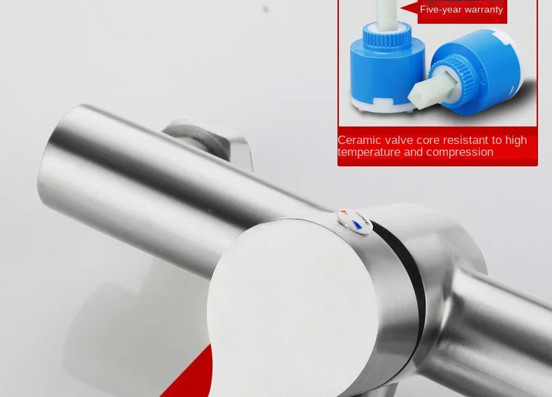 Single Handle Stainless Steel Triple Mixing Wall Mount Shower Valve Rainy Soft Jet Brushed Surface Ceramic Core 3 Holes Modern