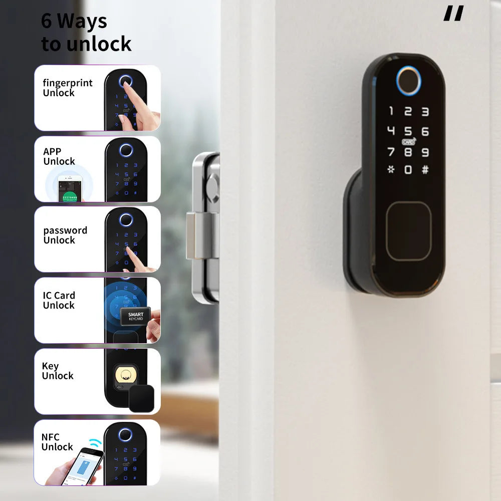 Digital Glass Door Smart Lock Fingerprint Tuya WIFI Remote Hotel Smart Door Lock Digital Smart Lock Front Door Key Ic Card