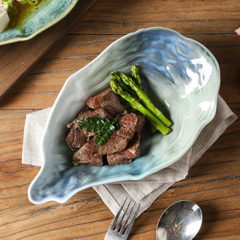 Japanese-style Kiln-change Ceramic Light Luxury Flavor Dish Stylish Oyster-shaped Dessert Saucer Shallow Dish Sauce Soy Sauce