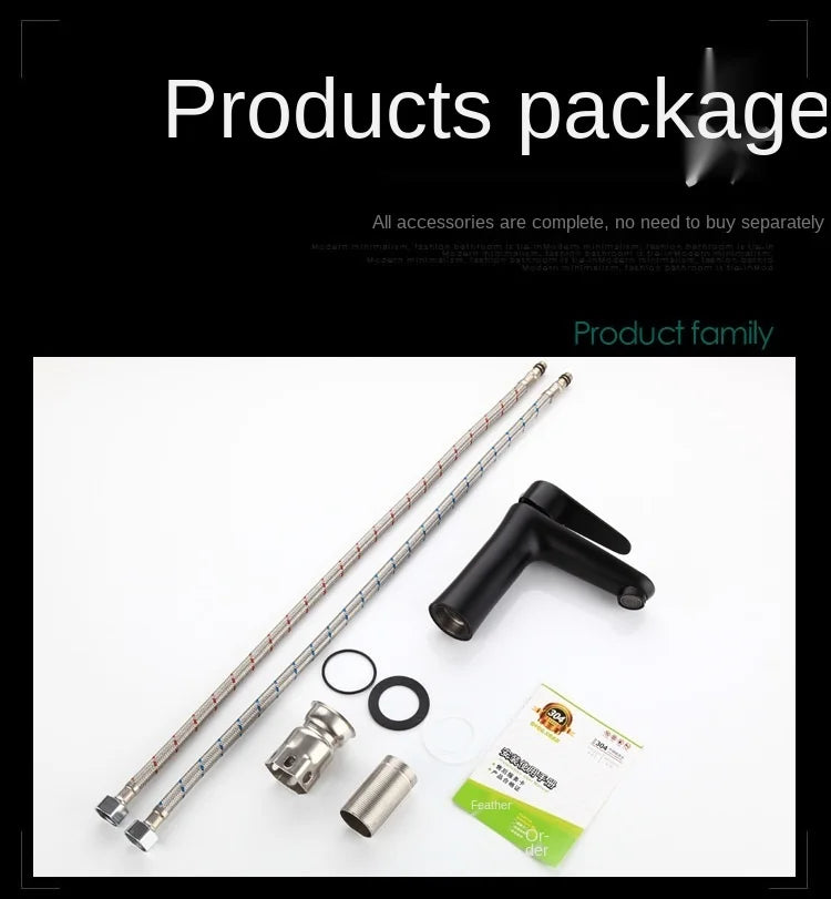 Bathroom Basin Faucet Cold & Hot Water Mixer Sink Tap Black Single Handle High Quality Kitchen Bathroom Accessory