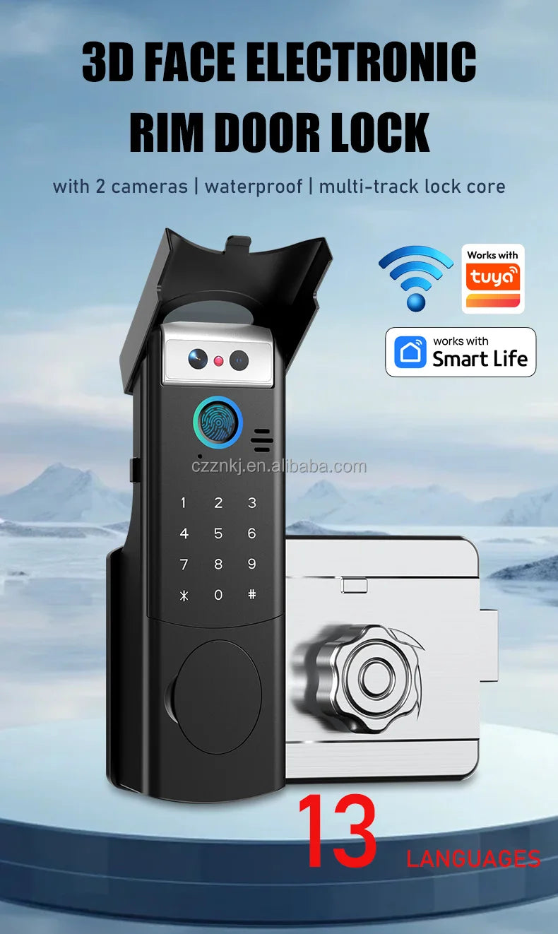 Smart Deadbolt Locks Grade C Tuya App Wifi Card Password Fingerprint Key Aluminium Alloy Smart Deadbolt Lock with Camera