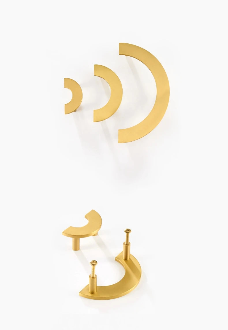 Dooroom Brass Furniture Handles Modern Light Luxury Semi Circle Pulls Wardrobe Dresser Cupboard Cabinet Drawer half moon Knobs