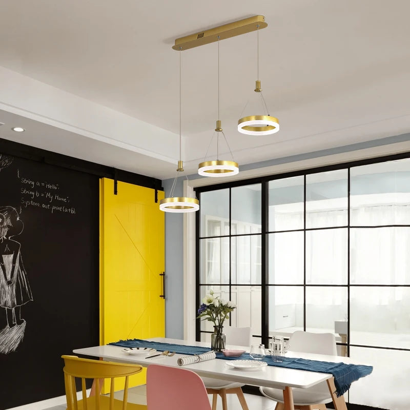 postmodern lamp White Black LED nordic minimalist lamp For Dining Kitchen Room remote control acrylic ring pendant lighting