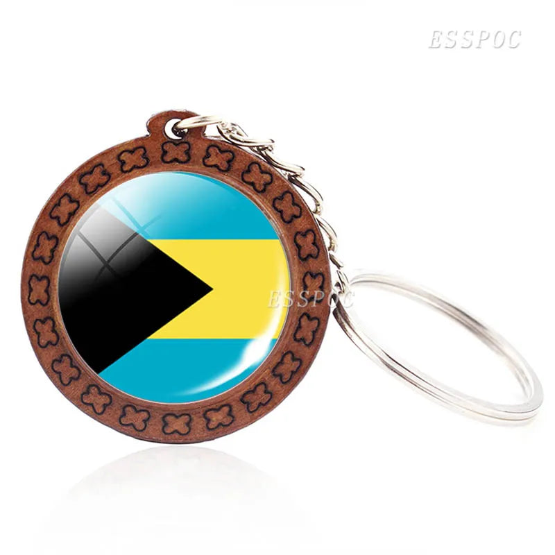 Flag Key Chains North America Canada America Mexico Jamaica Bahamas Cuba Barbados Flag Glass Dome Keychain Wooden Trinket