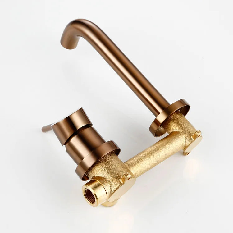 Wall Mounted Spout Basin Faucet Solid Brass Brushed Rose Gold Bathroom Bathtub Shower Mixer For Lavatory Sink Brushed gold Taps