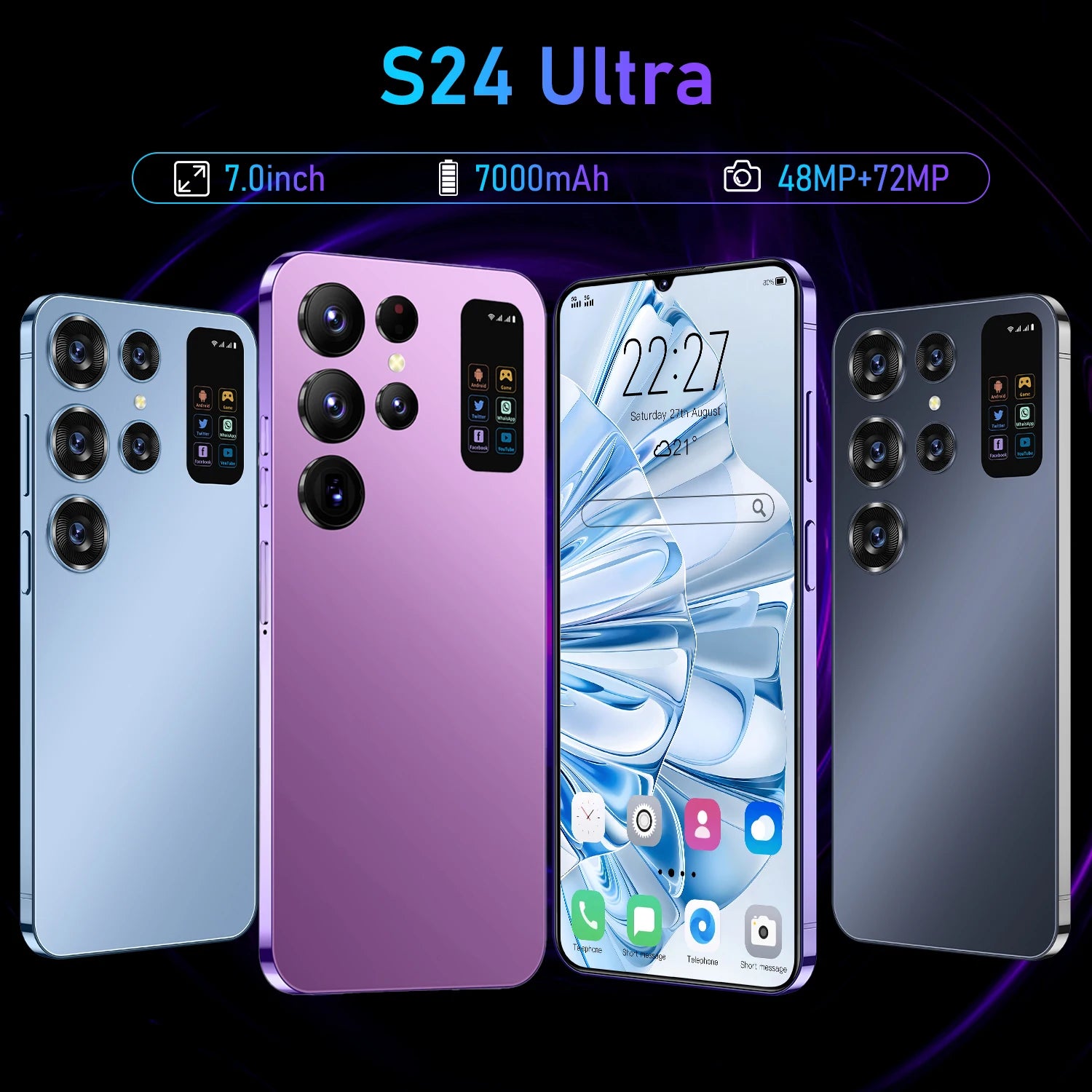 Promotion Custom S24 Ultra Unlocked Mobile Phones Big Screen 5G Smartphone 16gb + 1TB Android13 Dual SIM Card Telefone