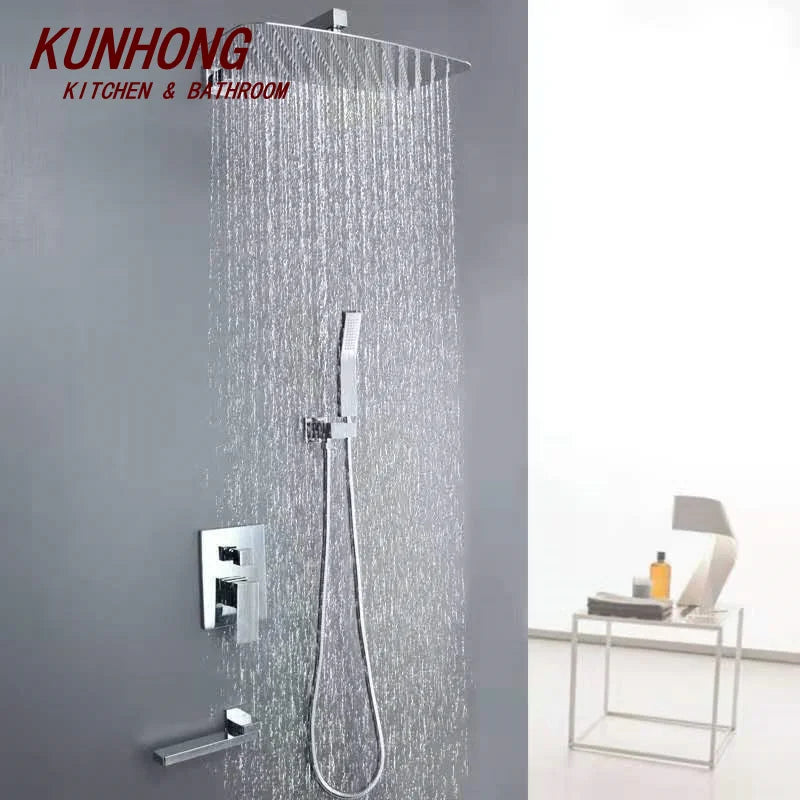 Fast Delivery Hotel Project Brass Chrome Bathroom Rain Shower System Three Function Concealed Mixer Shower Set With Sprayer