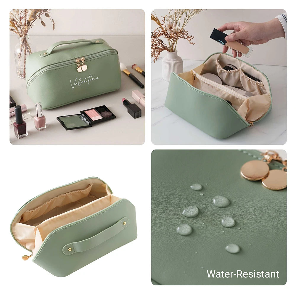 Large Capacity Vegan Leather Water-resistant Cosmetic Bag 3D Embroidery Bridal Shower Gift for Bridesmaids Fashionable Accessory