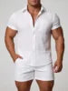 2026 Men Summer Short Sleeve Button up Shirts Soft Comfort Lightweight Fabric for Outdoor Travel Vacation Casual Daily Wear