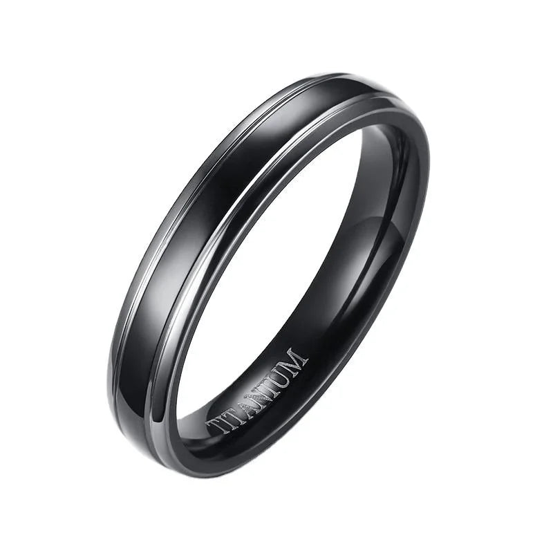 Classic 4mm Thin Black Titanium Ring Unisex Wedding Band Bridal Shower Engagement Anniversary Jewelry