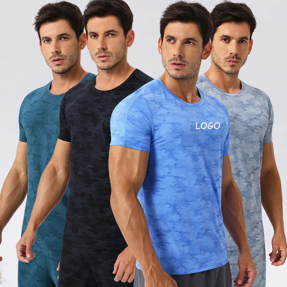 Men's High-quality Short Sleeved T-shirt Custom Logo 87%Nylon 13%Spandex Muscle Fit Moisture Wicking T Shirt for Men