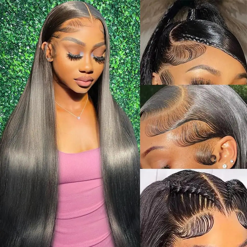 Super Double Drawn 13x4 Lace Front Wig Virgin Straight 150% Density Raw Cuticle Aligned Glueless Pre Plucked Baby Hair