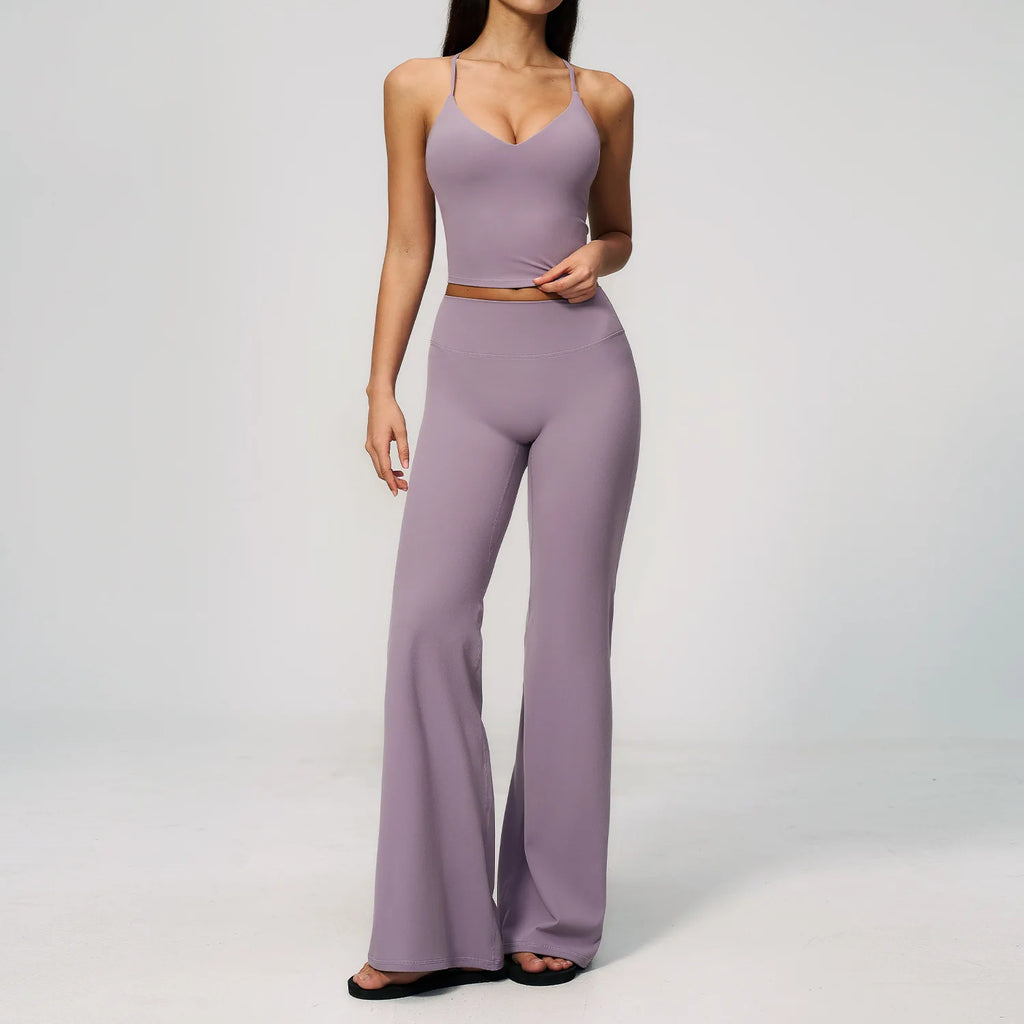 Women's Yoga Vest Top High-Waisted Quick-Drying Solid Casual Wide Leg Pants Running Outdoor Yoga 2-Piece Clothing Set