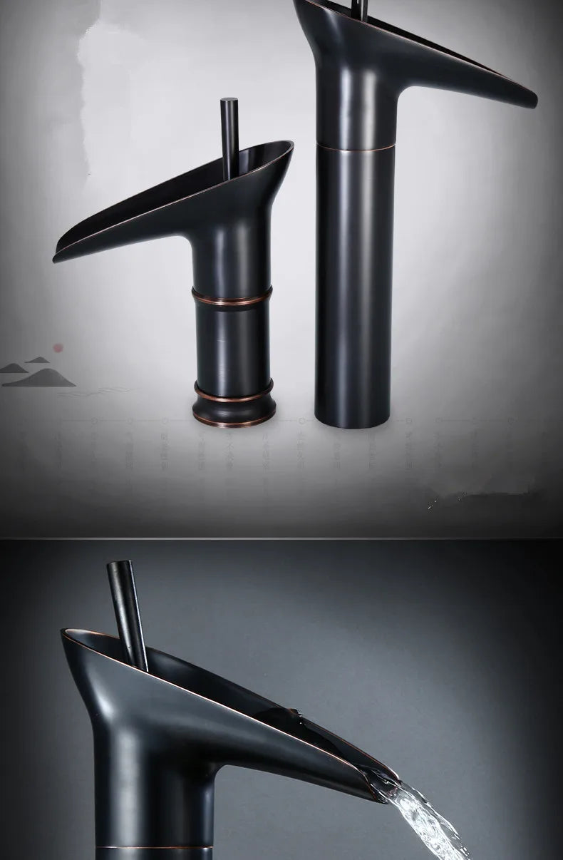 Bathroom Faucet Single Lever Waterfall Basin Faucet Brass Antique Hot and Cold bathroom Sink Mixer Wine Glass Style Taps