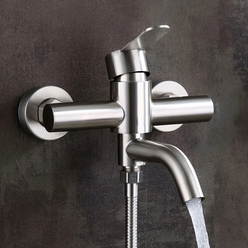 Modern Stainless Steel Wall-Mounted Bathroom Faucet Brushed Hot & Cold Rotate Spout Ceramic Valve Core Bathtub Shower Mixer Tap