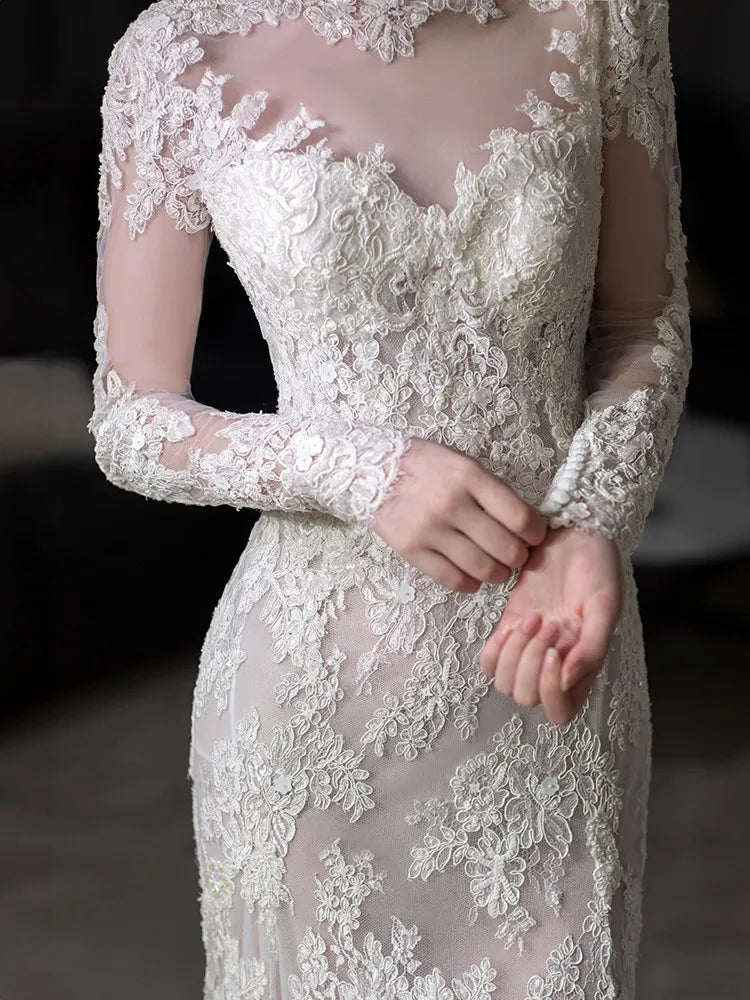 S1319Y 2026 High-end Lace  Elegant and Luxurious Bridal  Mermaid Style  Light Luxury Slimming Long-sleeved Wedding Dress