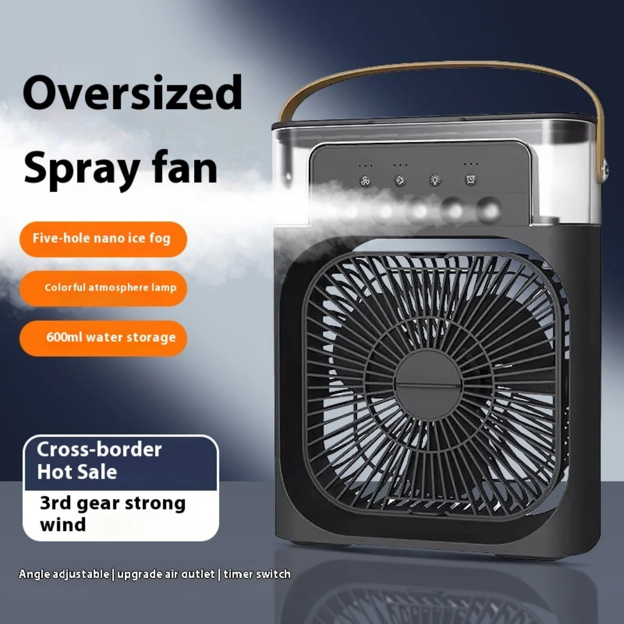 Five-Hole Small Electric Fan for Office Student Dormitory 5V Strong Wind with Light Humidify Function for Household Use