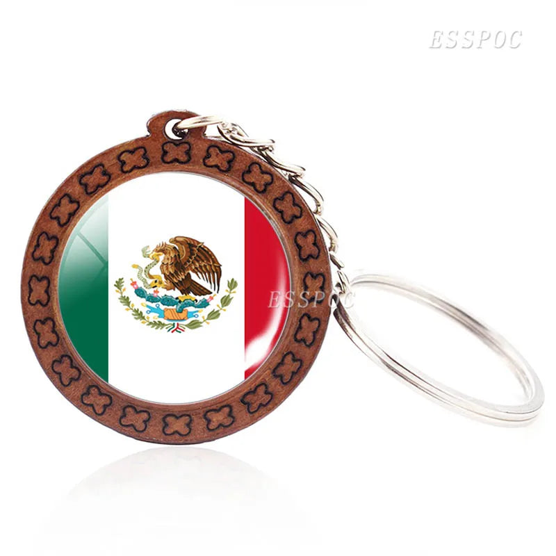 Flag Key Chains North America Canada America Mexico Jamaica Bahamas Cuba Barbados Flag Glass Dome Keychain Wooden Trinket