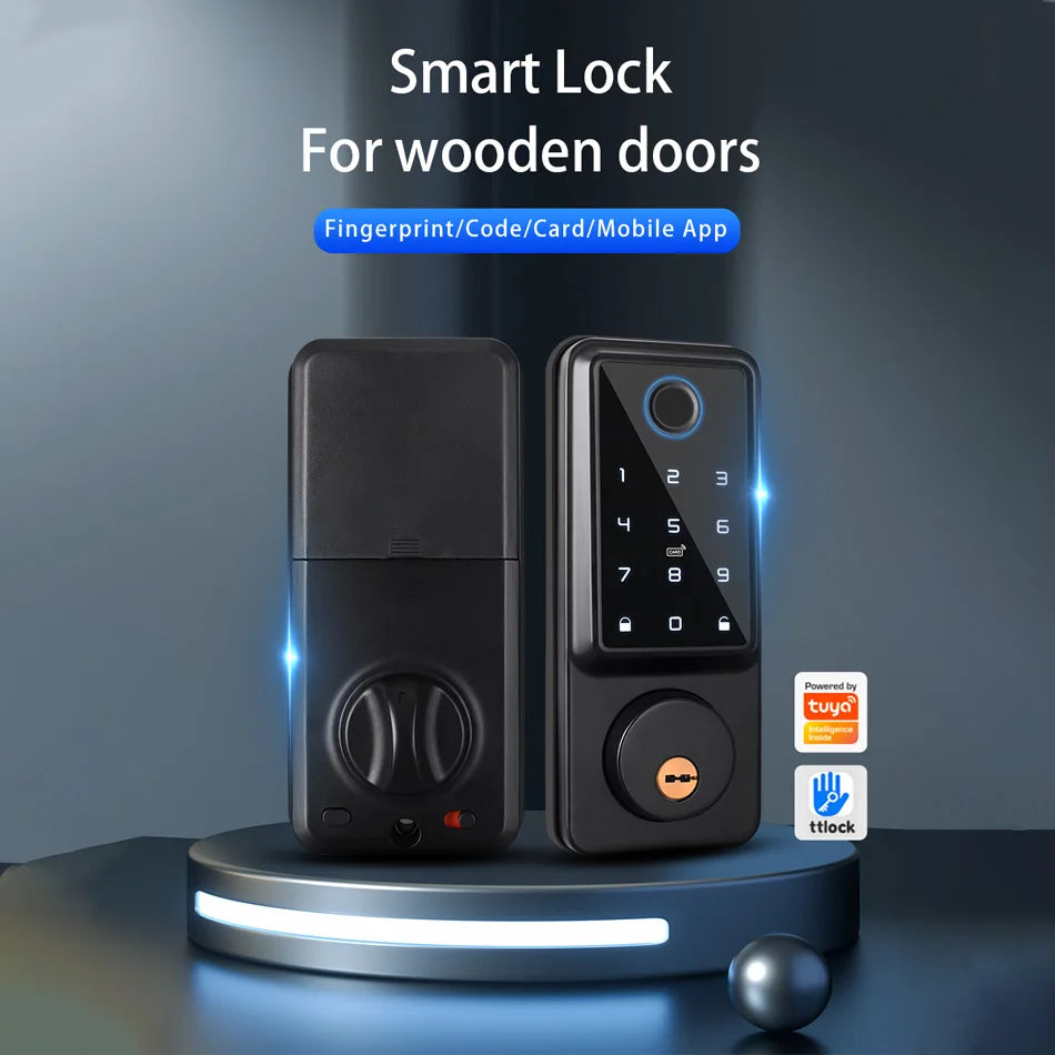 Hot Sale Tuya TTlock Digital Fingerprint Wooden Door Lock Smart Electric with Cloud Data Storage Wi-Fi Network for Steel Door