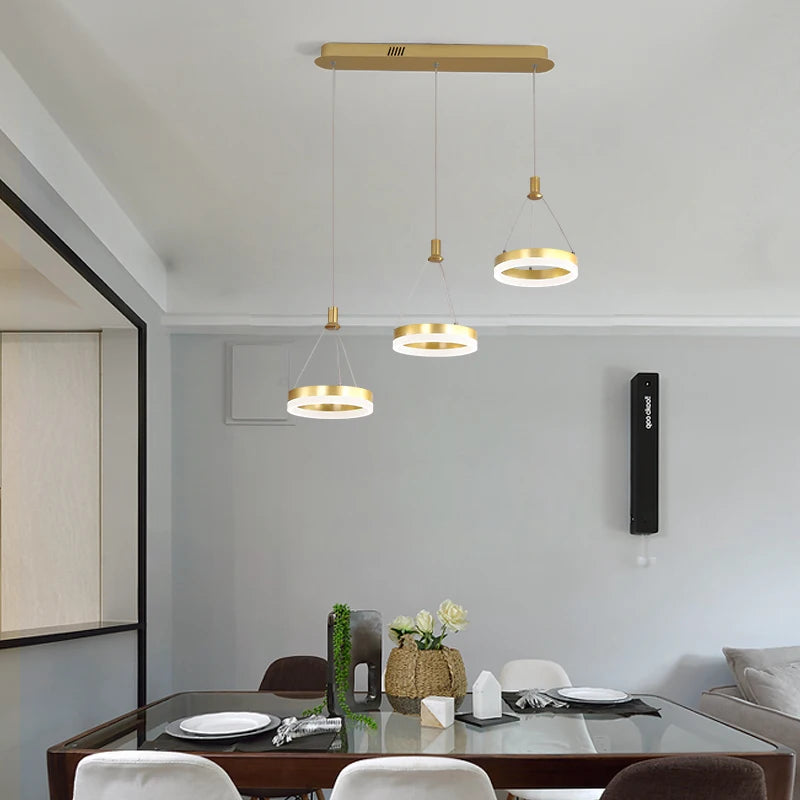 postmodern lamp White Black LED nordic minimalist lamp For Dining Kitchen Room remote control acrylic ring pendant lighting