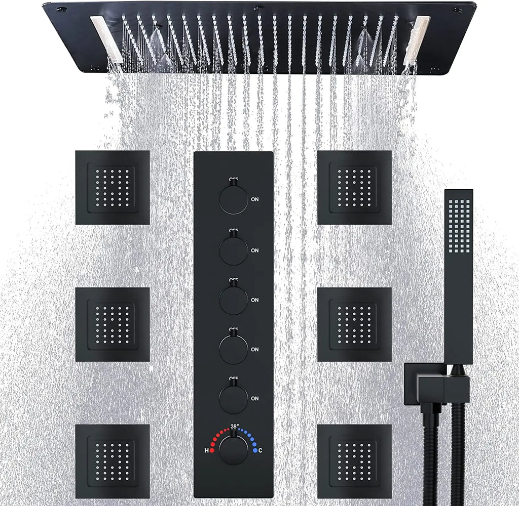 3 Functions Shower Head System Full Body Rain Shower System Black Shower Faucet Set