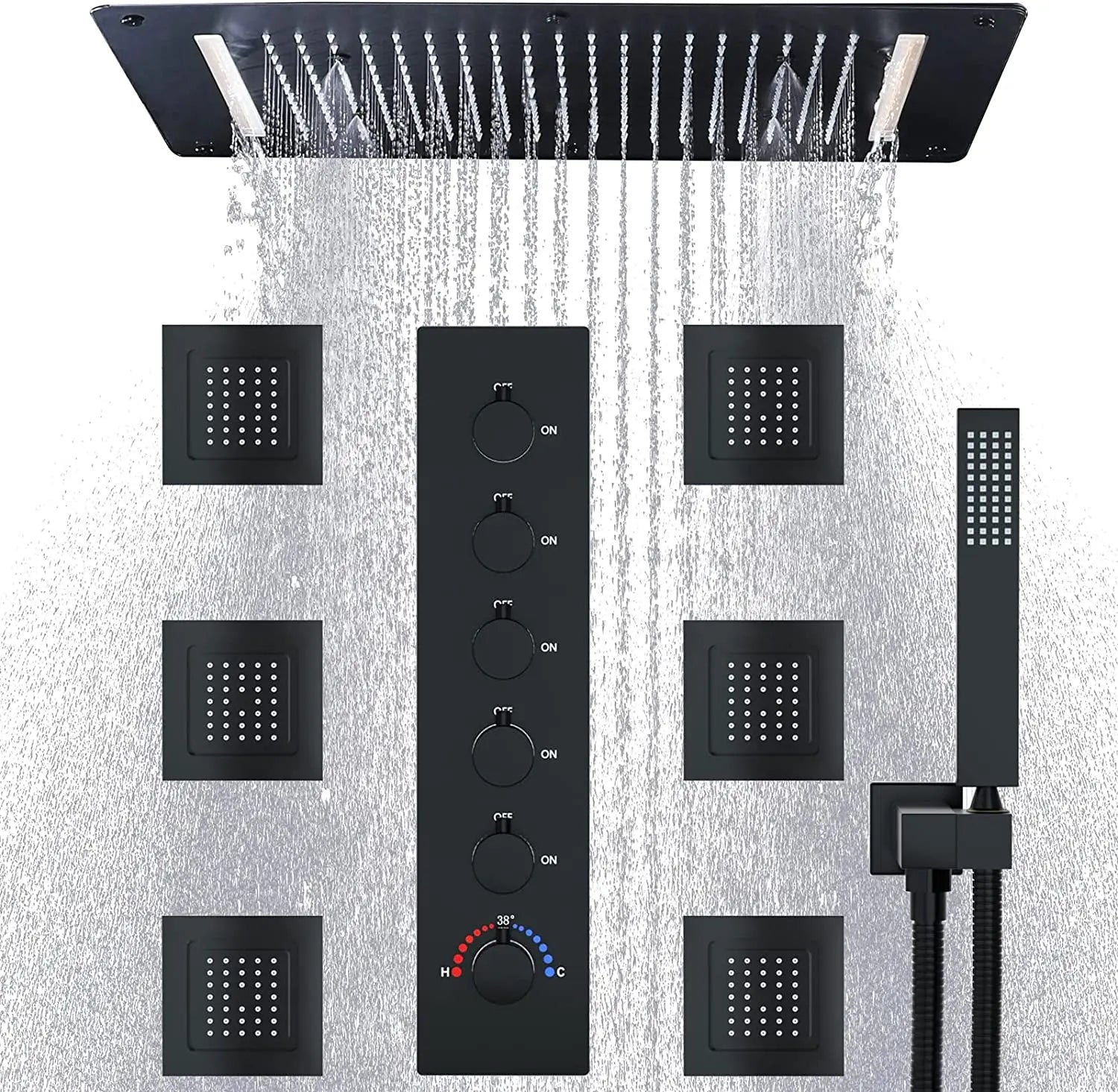 3 Functions Shower Head System Full Body Rain Shower System Black Shower Faucet Set