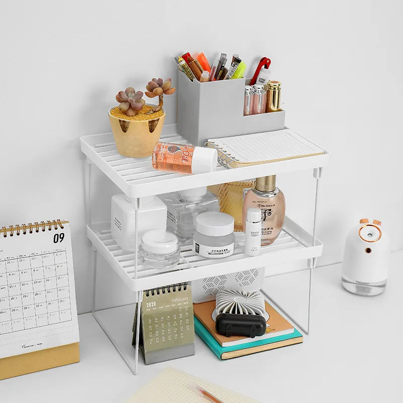Home Closet Organizer Storage Shelf Kitchen Adjustable Storage Rack Shelves Cabinet Holders Space Saving Makeup Organizer