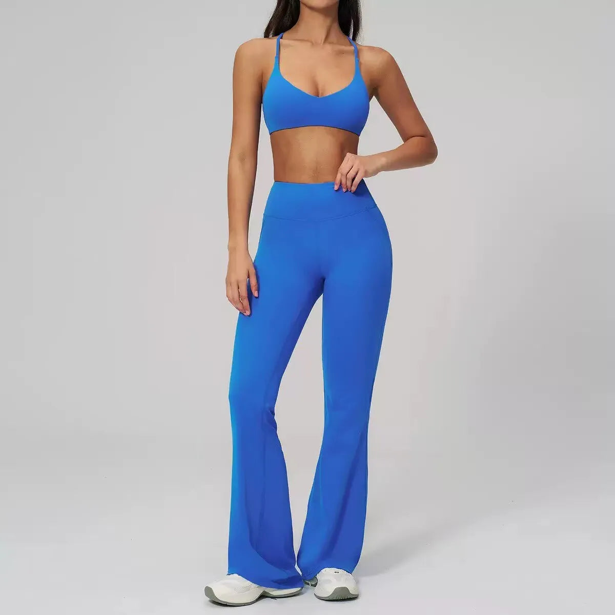 Women's Yoga Fitness Suit Halter Neck Flared Leg Quick-Drying Spandex/Nylon Solid Pattern