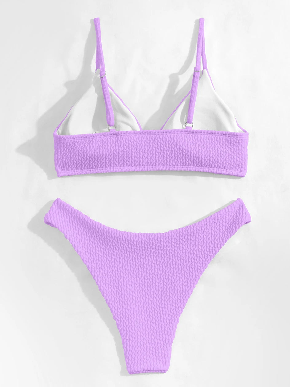 Bikini 2026 Women Swimsuit Sexy Swimwear Plain Rib Feminine Bikinis Set Thong Woman 2 Pieces Brazilian Bathing Suit Beach Wear